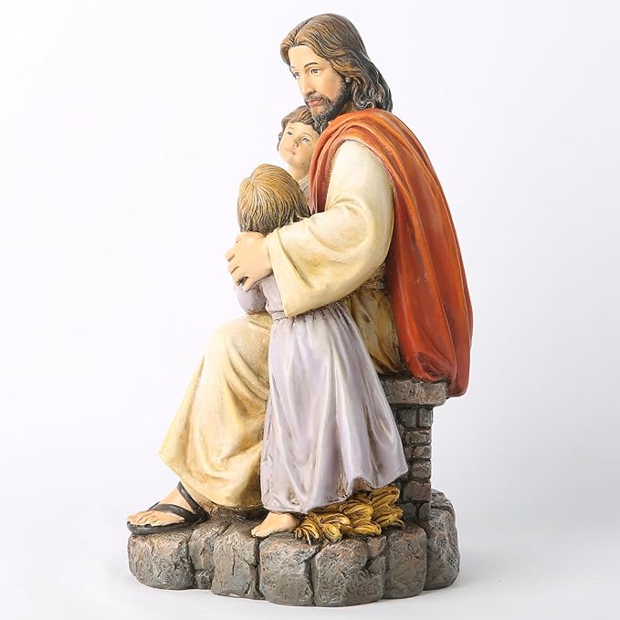 BC Catholic Jesus with Children Statue, Religious Figure, Inspirational Indoor Home Decor, Devout Gift for Child Baptism, 8.8" H, Renaissance Sculpture Handmade by Buildclassic