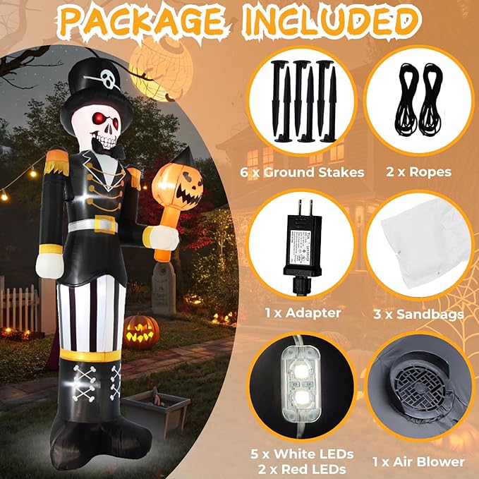 10FT Halloween Inflatables Outdoor Decorations Giant Scary Skeleton General with Pumpkin, Built-in LED Lights, Holiday Yard Garden Party Blow Up Spooky Lawn Décor