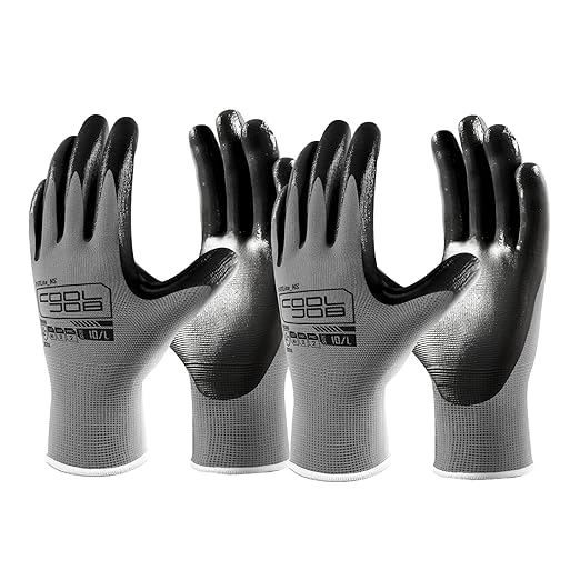 COOLJOB 10 Pairs Nitrile Dipped Safety Work Gloves with Grip, Non-slip Rubber Coated Bulk Garden Gloves for Men, Heavy-duty Oil Resistant for Truck Driver, Warehouse Box Handler, Medium, Gray