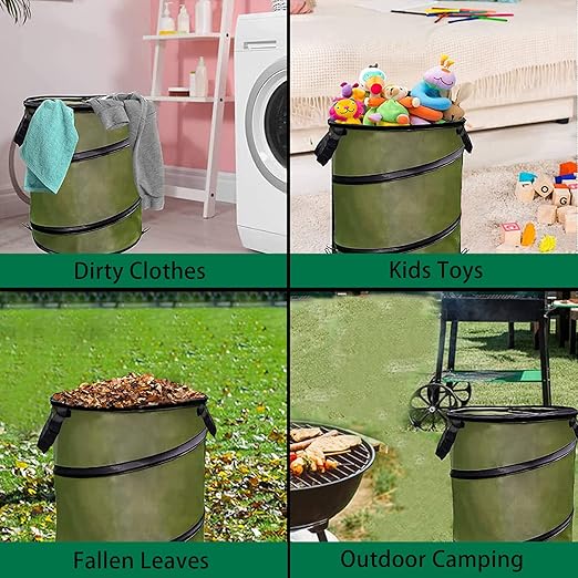 Camping Trash Can, Pop-Up Trash Can/Recycle Bin, Car Garbage Can,Reusable Outdoor Trash Garden Yard Trash Bag Foldable Camping Recycling Bin (Green10gallons)
