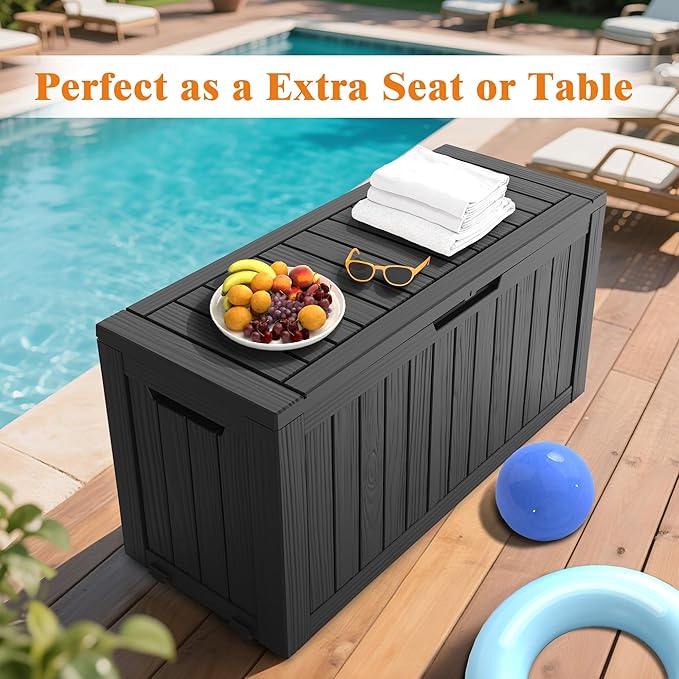 Outdoor Storage Box, Deck Box Waterproof 72 Gallon, Resin Outside Storage, Storage Bin for Package Delivery, Patio Furniture Cushion, Pool Accessories, Weatherproof and UV Resistant, Black