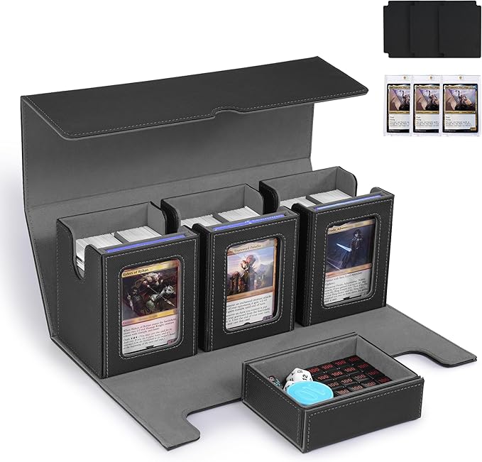 Marsguard Trading Card Deck Box with Commander Display，4 in 1 MTG Storage Holds 300+ Double-Sleeved Cards，3 Deck Boxes & Dice Tray Included，Fits MTG, TCG, PTCG & Sports Cards