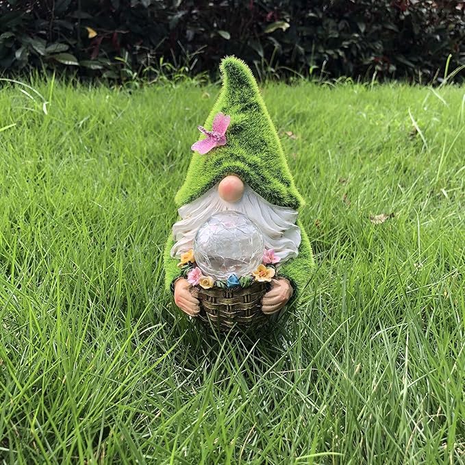 Garden Gnomes Statues, Outdoor Gnome Decorations for Yard Patio Lawn Porch, Home Decor Sculpture Figurine Holding Flower Basket Solar Lights, Cute Ornaments Ideal Gifts