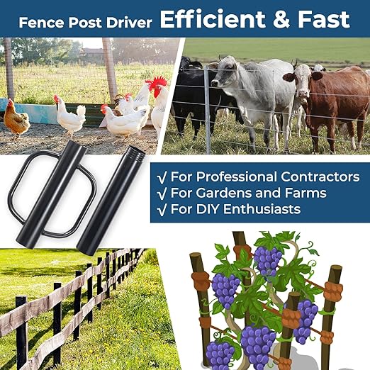 Fence Post Driver, 20LBS Fence Post Driver with Handle, 2.7 inch Inner Diameter Hand Post Pounder, Heavy Duty Driver Tool T Post Rammer for Fence Post U Channel Wooden Post Metal Post, Black