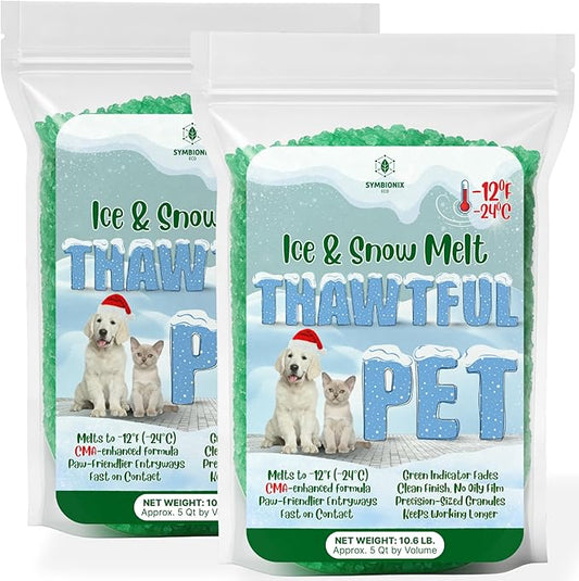 Thawtful Pet Safe Ice Melt – Pet Friendly Ice Melt, Snow Melt – Green Granules with CMA, Melts to −12°F (−24°C) - Driveway Salt & Sidewalk Salt for Ice (10 qt. - 21.3 lb.)