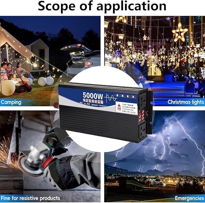 5000 Watt Power Inverter 12V DC to 220V AC Converter, RV Inverter, LED Display with 2 AC Outlets Dual Fans Radiating, for RV, Camp and Home, Electric Tool Pure Sine Wave Inverter (220V, 5000W 12V)
