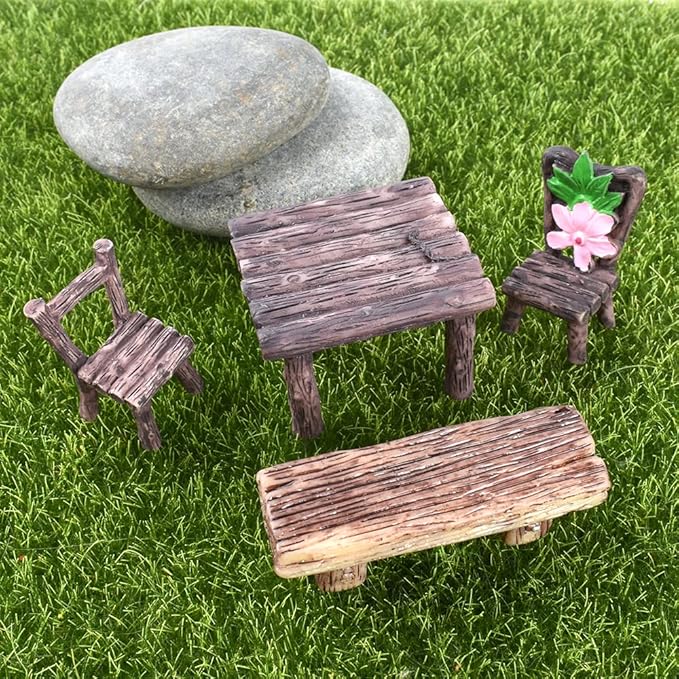 HUIANER Fairy Garden Furniture,13PCS Patio Furniture Miniature Table and Chairs Set Bench Ornaments Kit for Fairy Garden Decoration