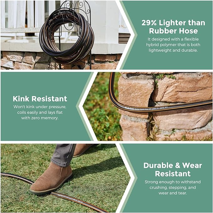Giraffe Hybrid Leader Hose 5/8" x 6ft, Custom Length, NO Kink, Flexible, Leakproof Water Hose with Male to Female Fittings, 600 Burst PSI