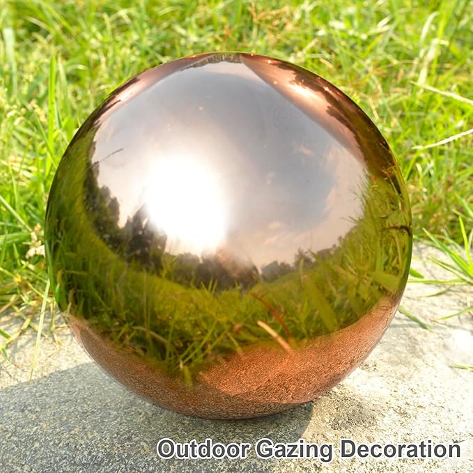 Nerien 8 Inch Gazing Ball, Stainless Steel Garden Mirror Globe, Polished Ornament Sphere, Hollow Floating Reflective Hemisphere, Home Outdoor Pond Housewarming Swimming Pool Decoration Gift, Rose Gold