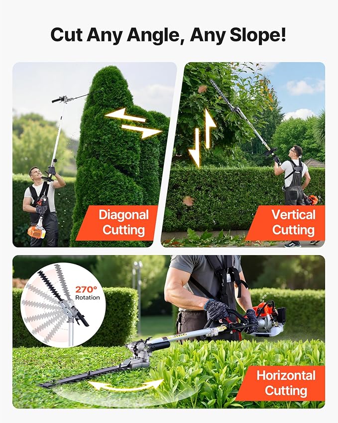 Gas Hedge Trimmer VEVOR, 26cc 2-Cycle Handheld 4-in-1 Trimmer Kit with Hedge Trimmer, Weed Eater/String Trimmer, Edger & Brush Cutter, Includes Protective Gear for Shrubs & Bushes