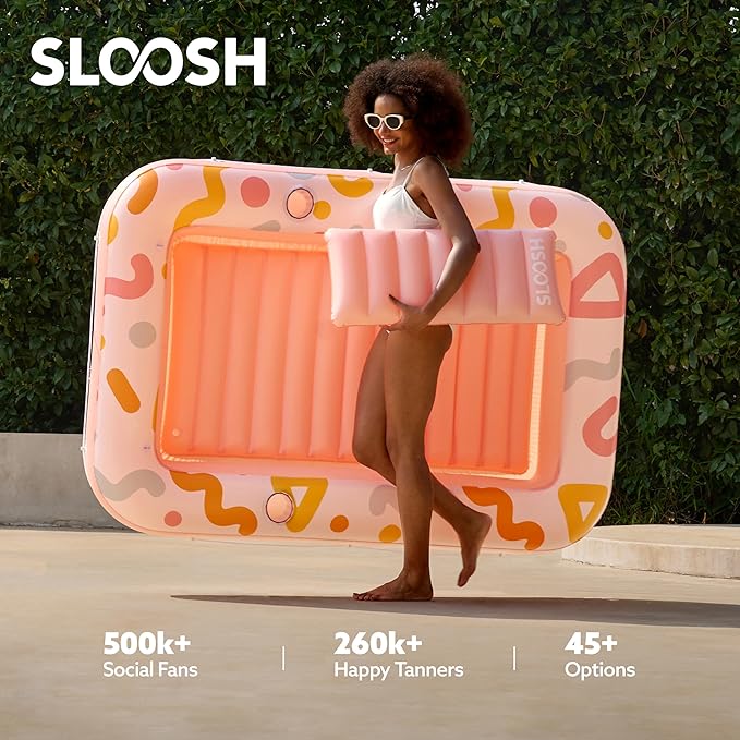 SLOOSH Inflatable Tanning Pool Lounger Float, 70" x 46" Pool Floats Adult with Pillow, 4 in 1 Suntan Tub Raft Floatie,Sunbathing Bed Lounge for Water Blow Up Ball Pit Party Gifts