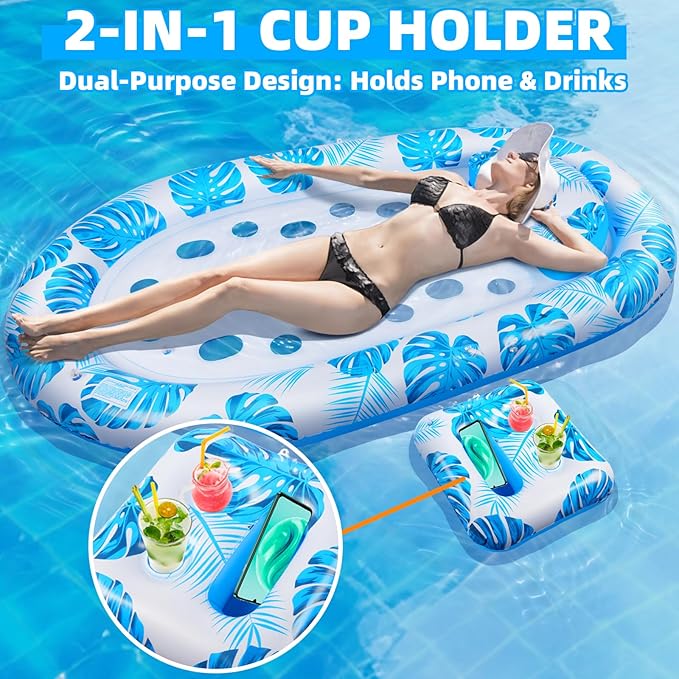 2025 New Pool Floats Adult with Canopy and Cup Holder, 3-in-1 Inflatable Pool Lounge Floaties for Swimming Pool Lake Beach Water, Raft Lounger Floating Chair for Adults Heavy Duty