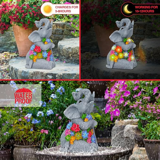 Womens Gifts Solar Statues for Garden Decor, Outdoor Elephant Sculptures for Clearance Lights for Outside Lawn Ornaments Porch Patio Balcony Yard Home Birthday Gifts for Mom Grandma Women