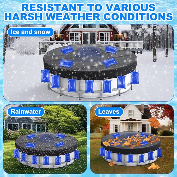 Hungdao 4ft Pool Pillow Cover for Above Ground with 12 Pcs Inflatable Pool Cover Weight with Hook Winter Ice Antifreezing Hanging Bag with Rope and Connection Buckle(Royal Blue,4ft,Square)