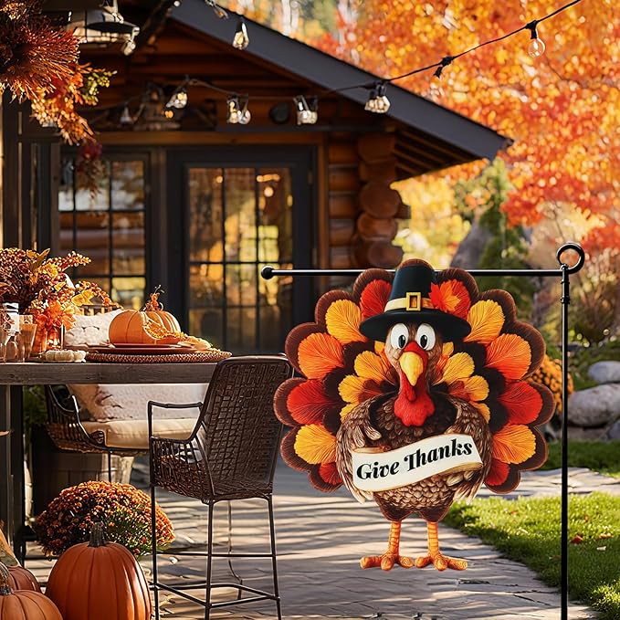 Thanksgiving Garden Flags 12x18 Inch Double Sided, Fall Turkey Yard Flags for Outside, Farmhouse Front Porch Outdoor Autumn Decor Holiday All Seasons Decoration