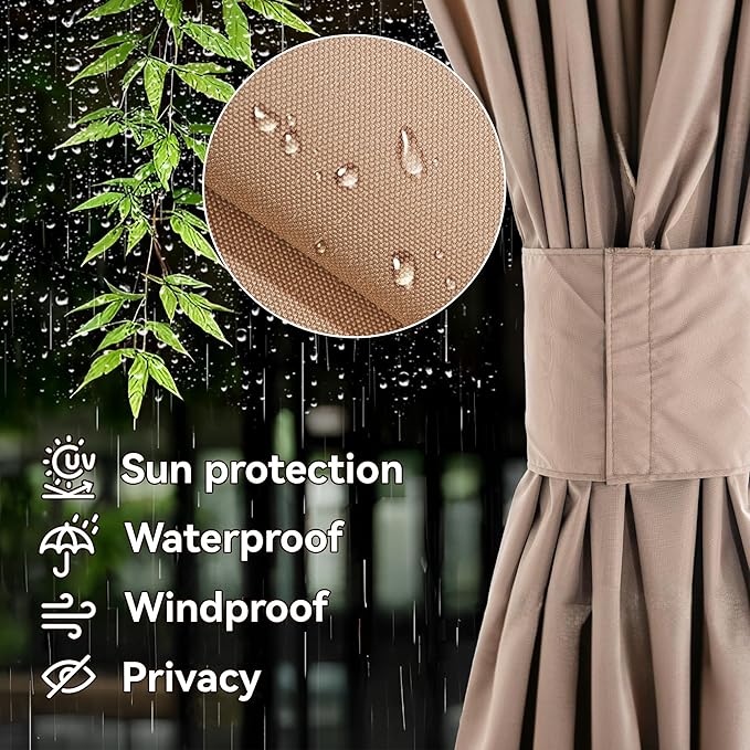 Gazebo Curtain Replacement Universal 4-Panel Sidewalls 10' x 10', Outdoor Gazebo Privacy Curtains with Zipper, Replacement for Outdoor, Patio Canopy, Garden and Backyard (Curtain Only)