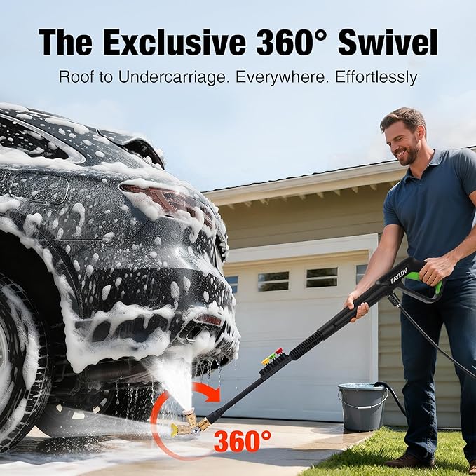 Pressure Washer - True 1378 PSI 1.25 GPM Power Washer with No-Bend 360° Nozzle, Foam Cannon & Complete 4-Nozzle Set for Car, Driveway, Patio