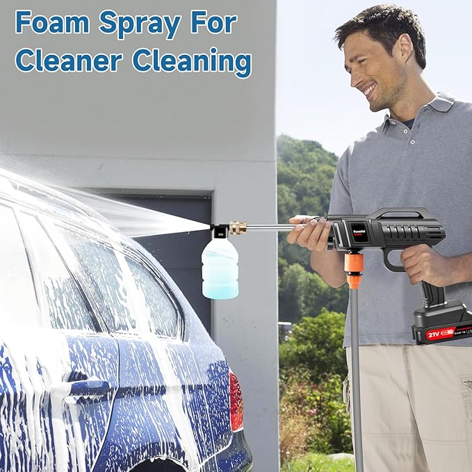Cordless Pressure Washer Battery Powered, 1500W Portable Power Washer, 60Bar/870PSI Electric Pressure Washer Handheld High Pressure washers Gun with 2 Nozzles, 2 Battery, 5m Hose Cordless Jet Washers