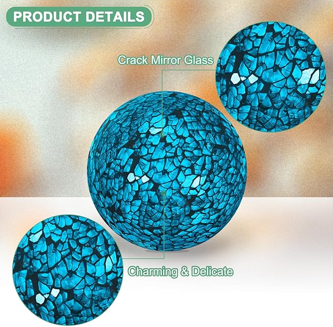 Decorative Ball for Bowls, 3 Inch Mosaic Glass Balls Decorative Glass Orbs for Home Decor/Dining Tables/Wedding Party/Coffee Table/Centerpiece Decor [Turquoise]