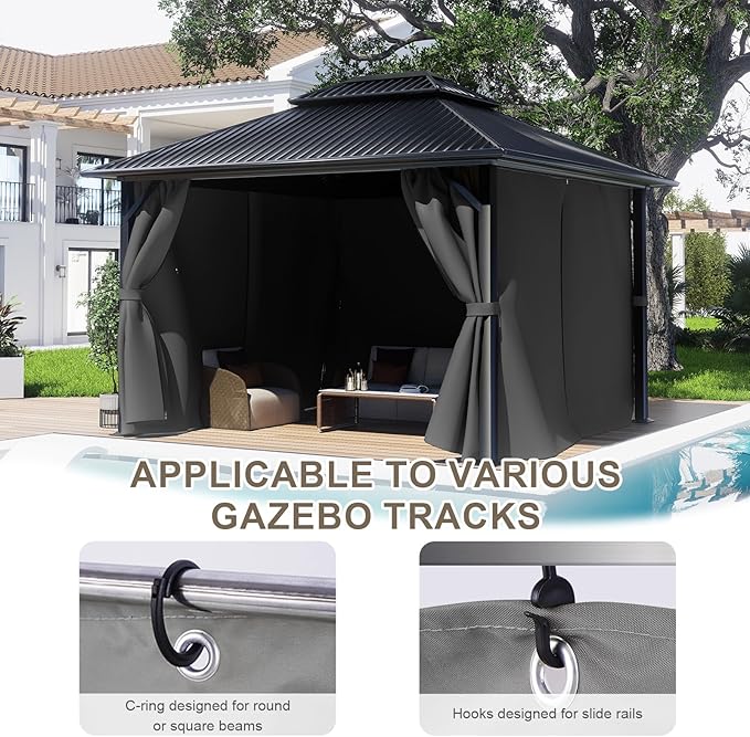 BPS 12' x 16' Gazebo Curtain Privacy 4-Panel Sidewall Outdoor Replacement Shade (Only Curtain)