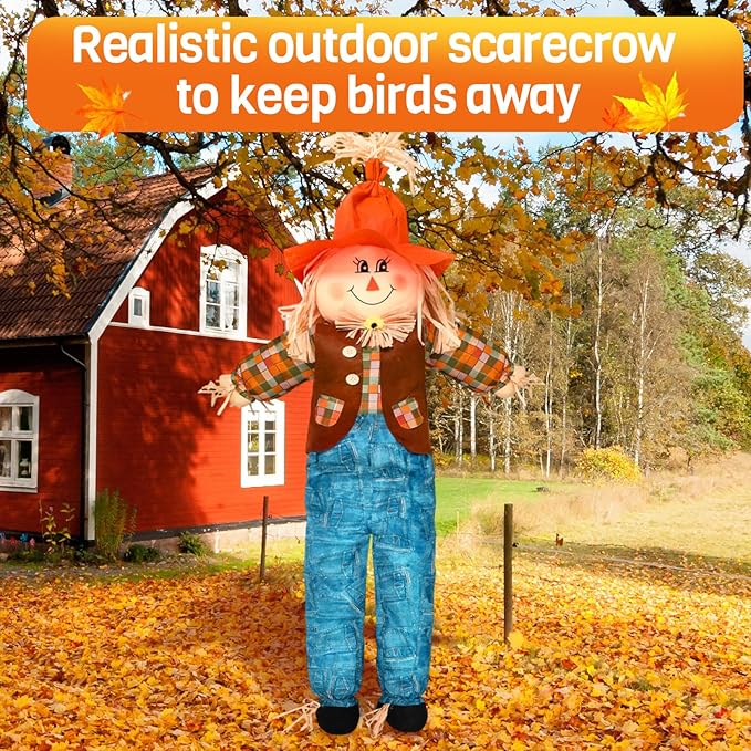 Marsui 1 Pcs 59" Large Outdoor Scarecrow Fall Harvest Thanksgiving Halloween Decoration, Life Size Standing or Sitting Scarecrow Outside Decor for Autumn Garden Yard Porch (Boy)