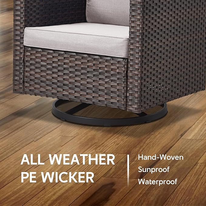 7 Piece Wicker Patio Furniture with Fire Pit Table - Outdoor Conversation Set with 50,000 BTU Fire Pit, All Weather Rattan Patio Set for Deck Backyard Garden - Brown Wicker Beige Cushion