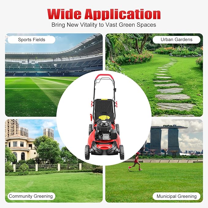 Self-Propelled Gas Lawn Mower, 140CC 4-Stroke 5HP Lawn Mower 3-in-1 Push Mower with 60L/15.9Gal Grass Catch Bag, Steel Grass Catcher for Yard & Garden, 8 Gears Mowing Height Adjustment, 2800Rpm