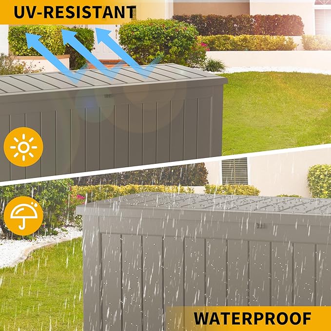 200 Gallon Deck Box, Resin Outdoor Indoor Waterproof Storage Box, Lockable Storage Box With Handle for Patio Furniture - Garden Tools - Swimming Pool Tools UV-Resistant, Grey