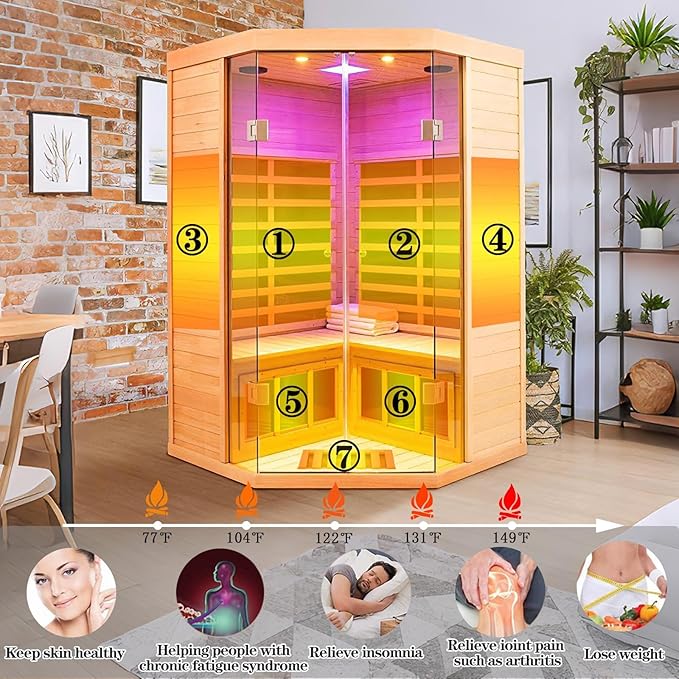 Smart APP Control 2-3 Person Ultra Low EMF (0-5mG) Far Infrared Sauna for Home, 1520W Hemlock Wood Sauna Room with Bluetooth Speaker & Chromotherapy Lights, LCD Touch Panel, Constant Temperature Cover