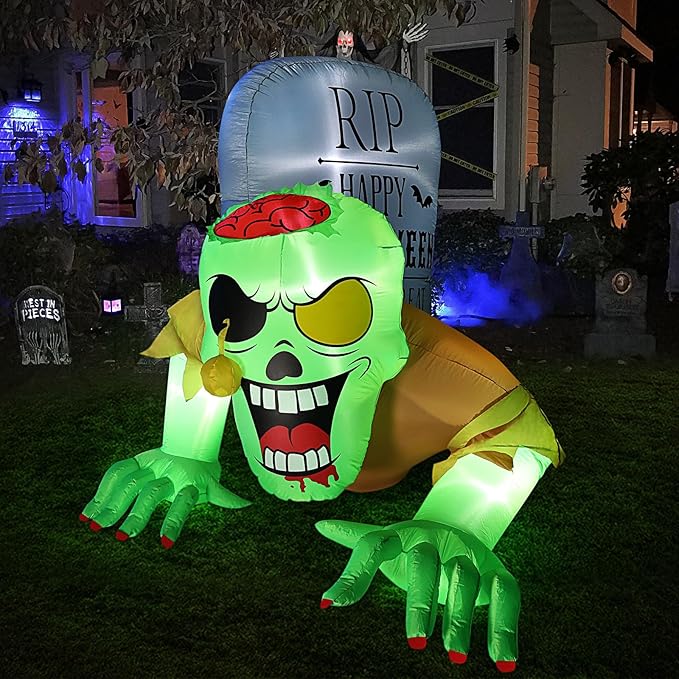 BLOOMWIN Halloween Inflatables Outdoor Decorations - 8Ft x 5Ft Scary Zombie & Tombstone Halloween Inflatable with Built-in LED Lights, Halloween Blow up Yard Decorations for Garden Patio Decor Indoor