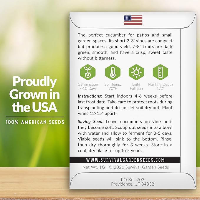 3 Packs Spacemaster Cucumber Seed for Planting - Packet with Instructions to Grow Container Friendly Cucumbers in Your Home Vegetable Garden - Non-GMO Heirloom Variety - Survival Garden Seeds