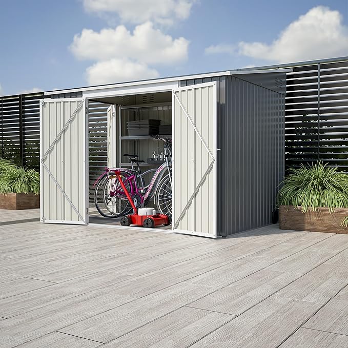 8x6 FT Outdoor Storage Shed W/Adjustable Lockable Double Side Doors,Metal Shed W/Floor Frame & 2 Air Vents,Garden Tool House W/Updated Frame Structure,for Backyard Patio Lawn,Gray