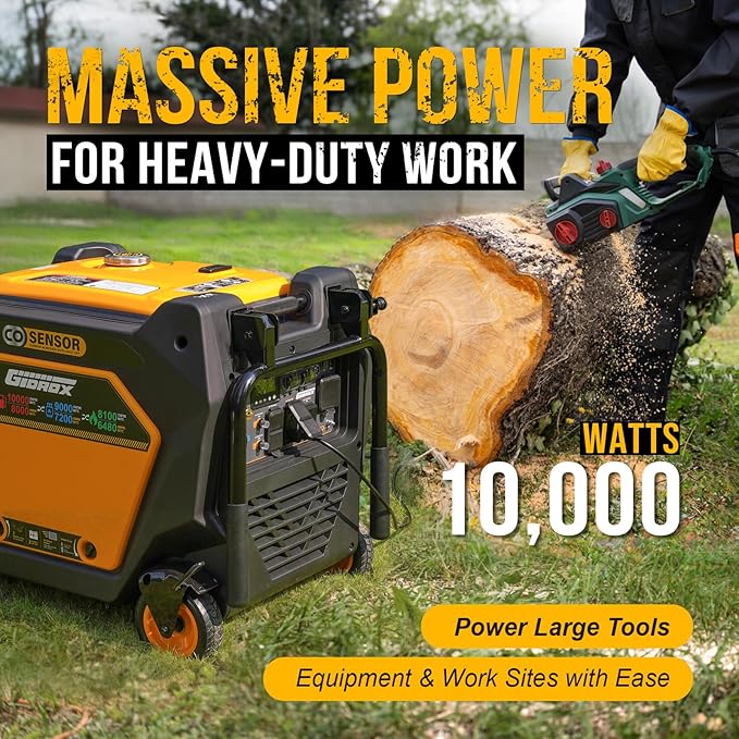 10000W Tri-Fuel Portable Inverter Generator, Gas, Propane & Natural Gas Powered, ATS Ready, 50A Ultra Outlet, Remote Start, CO Sensor, ECO Mode, Quiet Inverter for Home Backup & RV Use