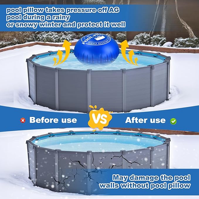 5 FT Pool Pillows for Above Ground Pools with 59 Ft Rope, 0.5mm PVC Cold-Resistant for Closing Winter, Winterize Pool Closing Kit Winter Pool Cover Pillow No Leak