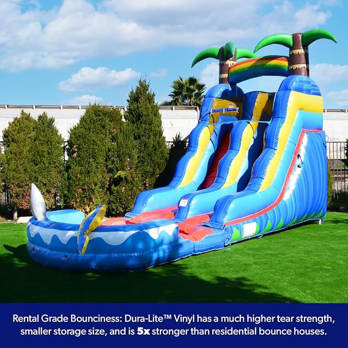 HeroKiddo 15’ Ocean Shark Commercial Grade Lightweight Premium Water Slide with Detachable Pool for Kids and Adults (with Blower), Wet Dry Combo, Big Inflatable, Outdoor Indoor, Birthday Party Rental