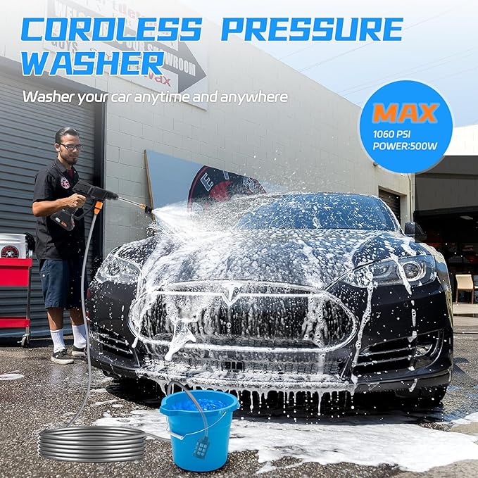 Cordless Pressure Washer, 900PSI Battery Powered with Foam Cannon, 6-in-1 Nozzle, Portable Power Washer for Car, Patio, Home & Garden Cleaning