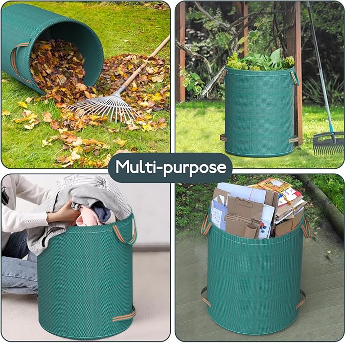 Mokani Reusable Yard Waste Bags, 32 Gallon Lawn and Leaf Bags 3 Packs, Heavy Duty Garden Bags with Reinforced Handles, Camping Yard Recycling Leaf Bag for Leaves