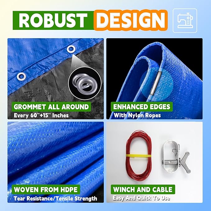 14Ft Pool Covers for(10Ft)Above Ground Pools, Winter Pool Cover,Heavy Duty Above Ground Pool Cover Includes Winch and Cable,UV Protection, Strength&Durability,Blue/Black(Cover Only)