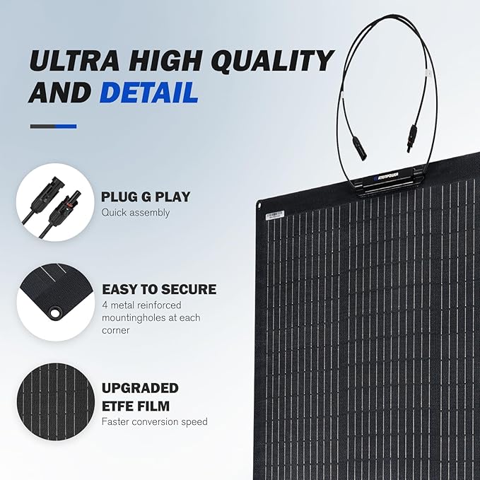 ATEM POWER 100W 12V Solar Panel Flexible 245° Bendable Monocrystalline Portable Solar Charger with Uneven Surfaces Lightweight for RV Tent Roof Boat Cabin Marine Camping