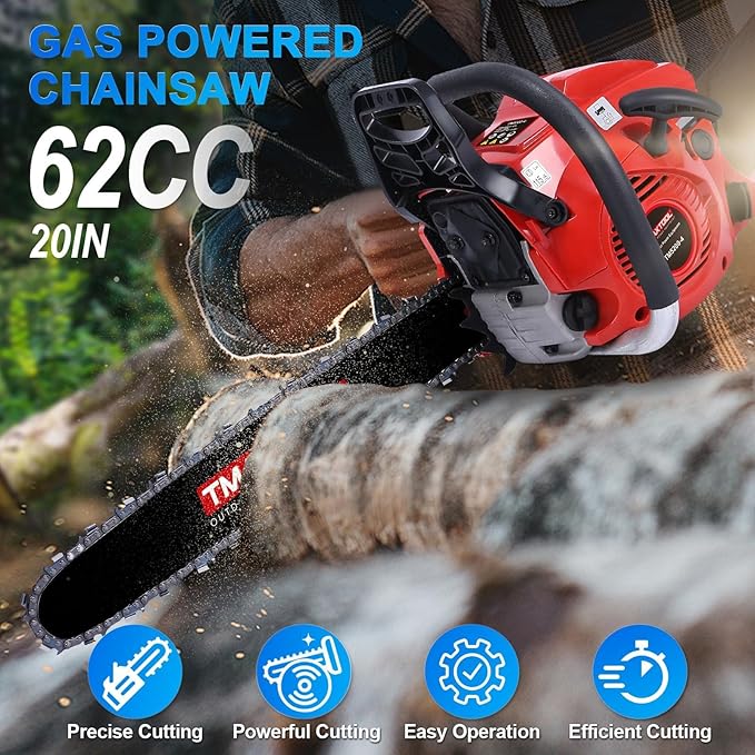 62cc Gas Chainsaw, 3.5-HP, 20 Inch Gas Powered Chainsaw, 2-Stroke Chainsaws with Automatic Oiler, Gasoline Chain Saw for Cutting Wood Outdoor Garden Farm Home, Red
