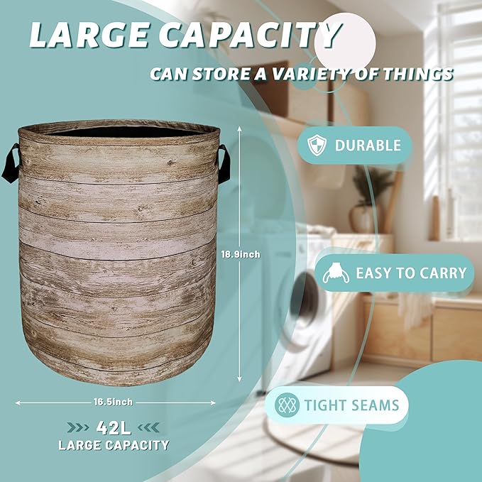 Wood Grain Laundry Basket Foldable With Handles Tree Stump Texture Tote Bag Oxford Cloth Colorful Laundry Hamper Clothes Toy Storage Bucket For Bathroom/Laundry/Bedroom 18.9" x 16.5 "