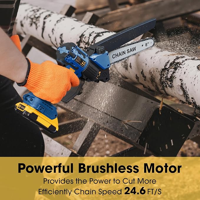 Mini Chainsaw for Dewalt 20V MAX Battery, 8-Inch Brushless Cordless Pruning Chainsaw, 24.6FT/S Fast Powerful Cutting, 4000RPM Electric for Wood Cutting(Battery Not Included)