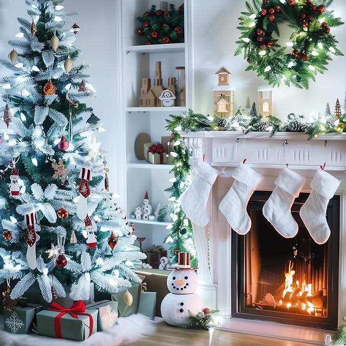 Brightown 2 Pack White C9 LED Christmas Lights Outdoor, 33ft 50 LED Waterproof Strawberry String Lights, Plug-in Extendable Green Wire Lights String for Outdoor Indoor Patio Party Decoration