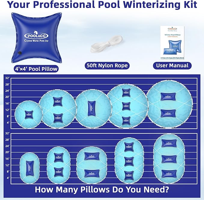 Pool Pillows for Above Ground Pools Winterizing, Extra Durable Cold-Resistant Inflatable PVC Air Pillow for Swimming Pool Winter Protection, Winter Pool Closing Kit Ice Equalizer (4’ X 4’)