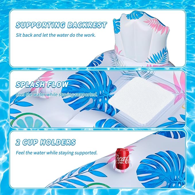 Inflatable Pool Float Adult - Light Up Pool Floaties Lounger Floats Floating Chair Raft with Cup Phone Holder - Pool Chairs for in Pool for Adults Large Size Summer Beach Lake Lounge