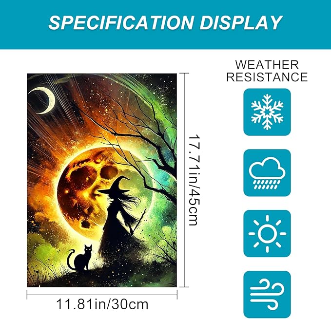 Halloween Horror Garden Flag 12x18 Inch Witch Silhouette Black Cat Moonlight Flag Outdoor Yard Decoration House Banner Porch Lawn Patio Home Decor