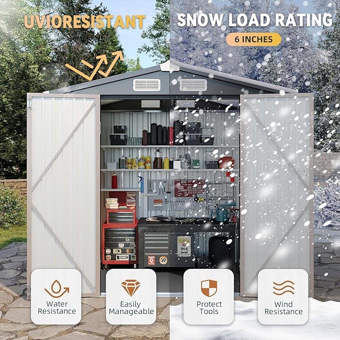 Aoxun 8' x 6' Storage Shed Outdoor Steel Garden Utility Cabinet with Lockable Door Waterproof & Rust-Proof for Yard, Patio, Backyard, Garden (Brown)