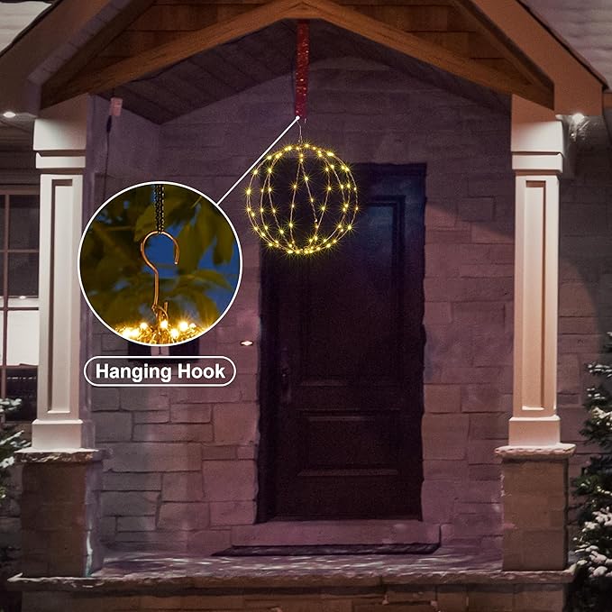 LIGHTSHARE 248LED 12IN+16IN+20IN Light Ball Yard Decoration Pathway Lights Brown Sphere Light Fold Flat Metal Frame Indoor Outdoor Waterproof Garden Lights, Plug in(Set of 3)