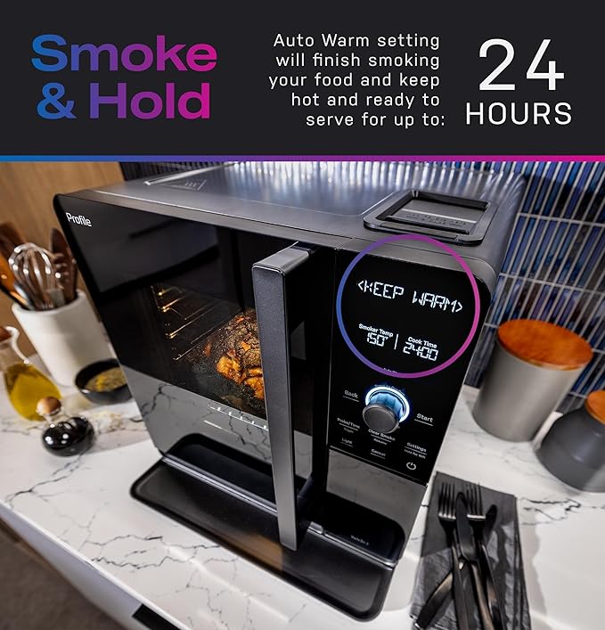GE Profile™ Smart Indoor Pellet Smoker + Accessories Bundle, Includes Four 1lb Bag of Pellets, Pellet Strainer, 20-pack of Drip Pan Liners, and Prep Tray