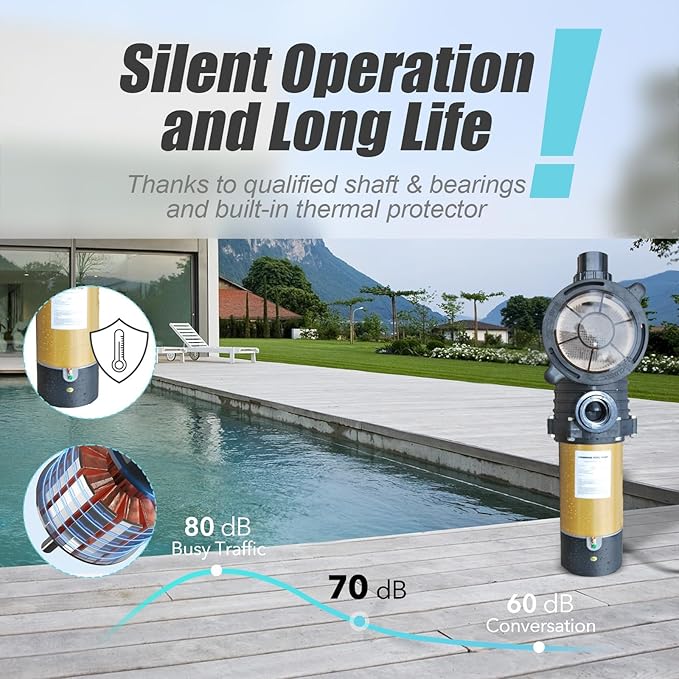 Pool Pump, PureBy 2.0HP 230v Energy Saving Two Speed In/Above Ground Pool Pump, 6840GPH Self-priming Swimming Pool Water Circulation Pumps with 1.25" & 1.5“ NPT Unions (2.0HP Two Speed 230V)